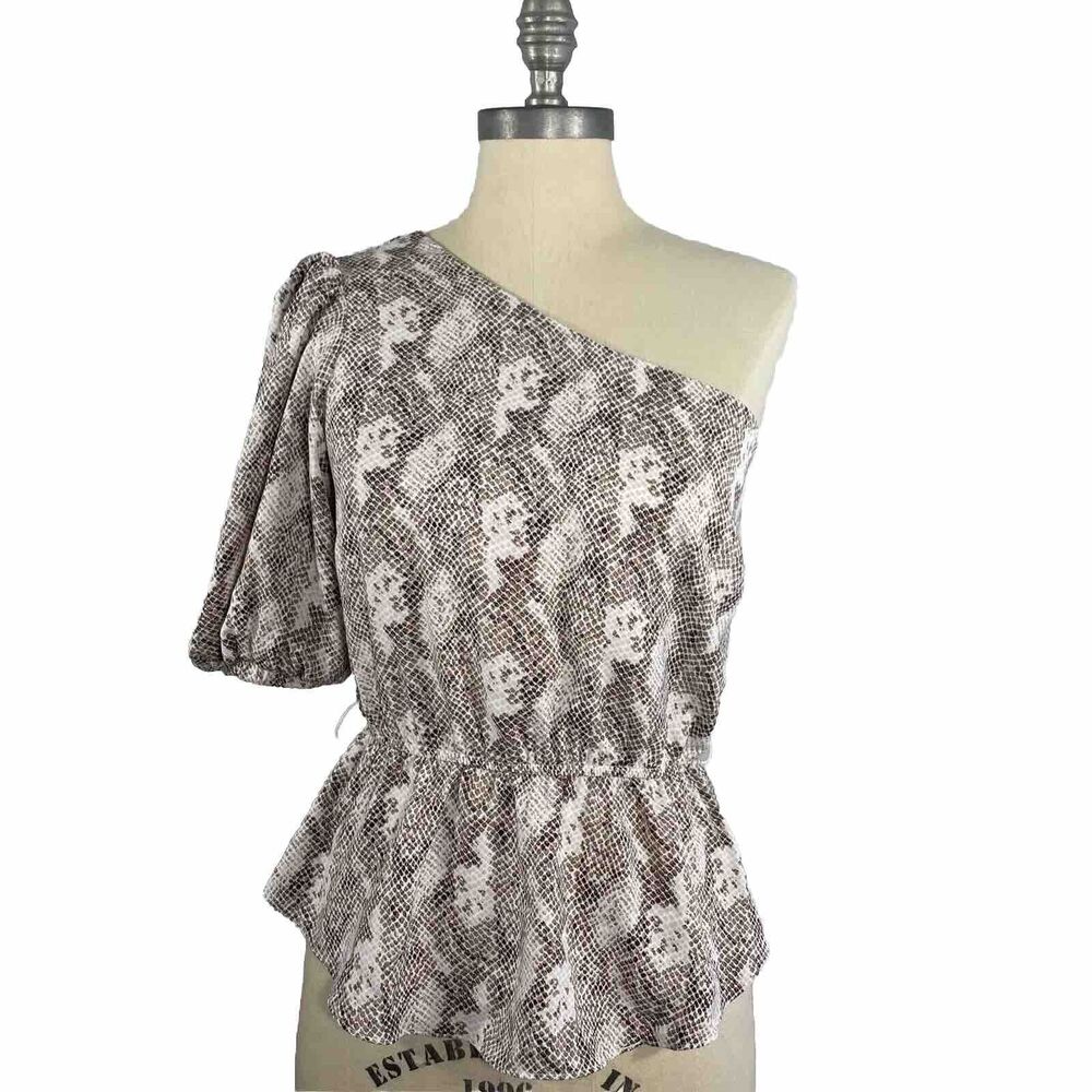 Sugar+ Lips Women’s One Shoulder Snake Print Top Size XS Elastic Waist